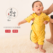 婴儿连体衣夏季0-3月中国风，短袖哈衣外出服新生儿爬服夏装
