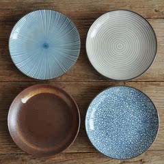 日式釉下彩陶瓷饭碗平盘