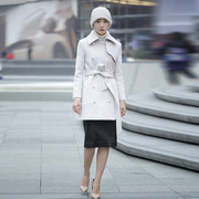 秋冬双面羊绒双排扣珍珠修身显瘦时尚经典高端外套短款大衣女