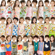 韩国男孩儿童背心短裤套装夏季薄款女宝宝纯棉砍袖吊带家居服内衣