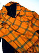 丹麦北欧小众品牌四叶草提花，橘色羊毛格子冬季厚款围巾披肩保暖