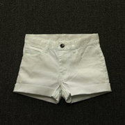 夏季薄款纯白色女童牛仔，短裤大红色卷边毛边热裤，美国外贸单