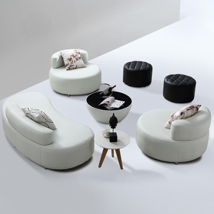 创意个性弧形皮沙发时尚小户型单人三位组合异形沙发酒店大堂家具