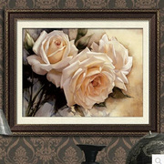 蒙娜丽莎十字绣套件满绣印花油画，白玫瑰精准印花十字绣3d版