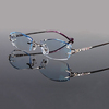 优雅气质切边镶钻无框女款，钛合金超轻眼镜，框架加镜片1006