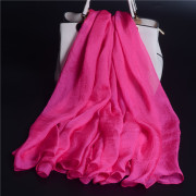 上海品牌真丝丝巾桑蚕丝围巾长款春秋夏季女士遮阳度假披肩玫红色