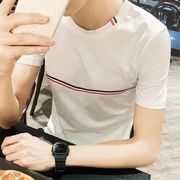 夏季t恤男短袖韩版潮流，青少年简约修身圆领体恤，运动青春小衫半袖