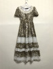 viscap夏装豹纹雪纺，拼接镂空时尚手工，钉珠短袖洋装长裙连衣裙
