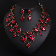 欧美奢华红绿水晶宝石夸张锁骨，项链耳环套装，复古女王配饰品