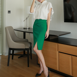 绿色半身裙春夏高腰包(高腰包，)臀一步裙中长款西装职业短裙黑色西裙半裙女