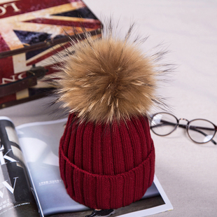 歌诺达秋冬韩版女士，保暖貉子毛球毛线帽子，纯色可爱针织帽