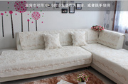 白色绣花玫瑰全棉绗缝沙发垫布艺坐垫皮沙发垫套欧式田园垫