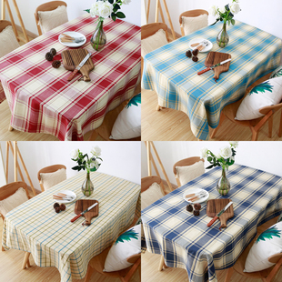 美式格子桌布棉麻布艺餐桌布长方形加厚纯棉盖巾地中海现代小清新