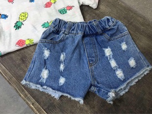 夏季 韩版童装儿童女童 中童 洗水破洞牛仔短裤热裤