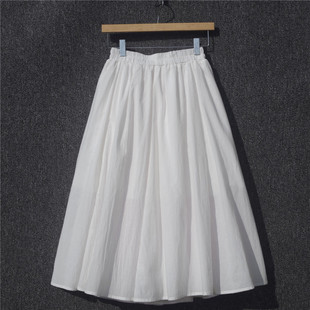 自制2024年棉麻半身裙，春夏纯色大摆白色，长款高腰亚麻文艺裙子