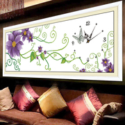 印花紫色优雅十字绣钟表时钟客厅卧室大幅系列挂画浪漫图案