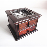 红木雕刻工艺品红酸枝烟灰缸，带抽屉烟缸实木制烟盒子创意商务