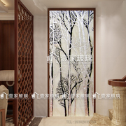 艺术玻璃背景墙现代玄关过道背景，屏风隔断浮雕大树挪威森林