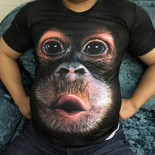 3d个性立体搞笑猩猩猴子，短袖男大码胖子夏季冰丝，薄款t恤印花衣服