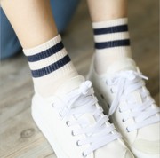 日韩学院风棉袜原宿风，二杠条纹运动袜学生，短袜子日系两条杠短袜