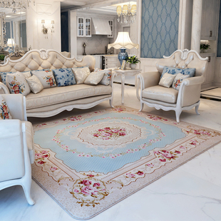 客厅地毯地中海茶几珊瑚绒不掉毛长方形卧室床边毯田园花朵可机洗