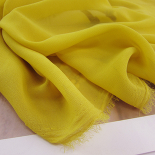 服装布料芥末黄色柔软珍珠雪纺略透长短裙连衣裙衬衫套装面料