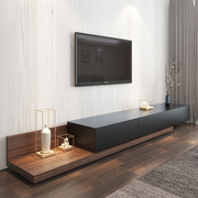北欧电视柜茶几组合 黑胡桃色可伸缩电视机柜 现代简约小户型地柜