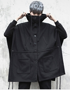 韩版个性潮男青年宽松中长款斗篷，大衣蝙蝠袖套头，连帽衫披风外套