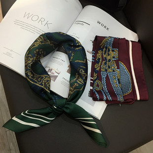 韩国气质小方巾工装丝巾，秋冬韩版领巾，酒红色墨绿色装饰西装围巾