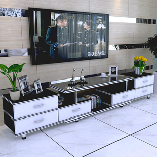 客厅钢化玻璃电视柜茶几，组合简约现代伸缩电视机柜，小户型地柜家具