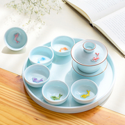 青瓷小鱼功夫茶具套装陶瓷 创意七彩茶壶茶杯茶道盖碗个性品茗杯