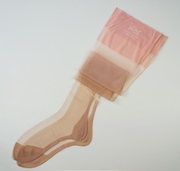 欧美古董40s粉色渐变袜口中缝无弹力纯丝背线玻璃丝长筒袜9码30长