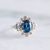复古蓝宝石戒指银镀18K白金空托 各种宝石来图定制 独特婚戒