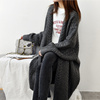 韩版宽松慵懒风粗毛线，加厚外套麻花大码中长款蝙蝠袖毛衣开衫女