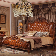 欧式真皮床高档实木雕花奢华双人床太子床软靠高背太子婚床2.2米