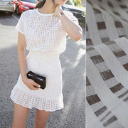 进口3色韩版雪纺刺绣镂空格子，欧根纱蕾丝，布料服装面料连衣裙夏