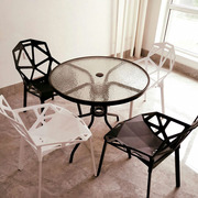 钢化玻璃圆桌洽谈桌椅，组合户外小桌子现代简约铁艺，餐桌休闲咖啡桌