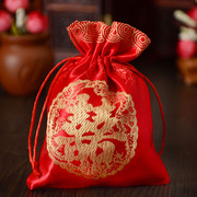 婚庆专用结婚喜糖袋子高级感抽绳丝绒布袋喜糖盒子锦缎红色包装袋