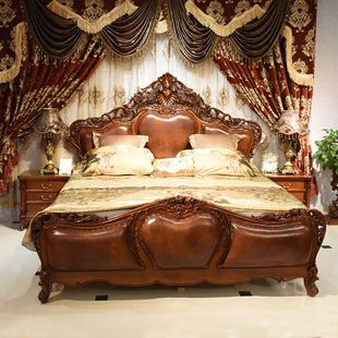 豪华全实木雕花床美式新古典气动箱式储物真皮三人床欧式2米大床