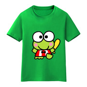 卡通绿色青蛙2023夏装儿童体恤8中大童9韩版10半袖12上衣15 班服