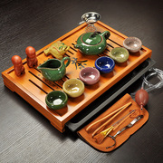 冰裂紫砂陶瓷功夫茶具，套装家用茶壶，茶杯整套竹子实木茶盘茶台