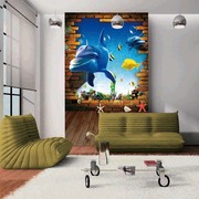 海底鲸鱼大型壁画8d走道儿童，卧室电视客厅背景墙，旧砖块竖着壁纸