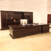 高档实木皮家具3.2米实木皮油漆老板桌，3.8米大班桌豪华总裁办公桌