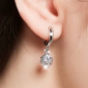 日韩国气质合成水晶耳钉耳扣锆石，玲珑球复古925纯银耳环甜美女