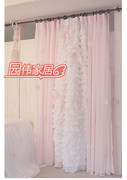粉色梦幻纱帘白色海浪，小窗帘纯色，客厅卧室飘窗可