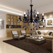 地中海风格吊灯美式铁艺卧室，黑色水晶灯现代简约灯饰，客厅蜡烛灯具