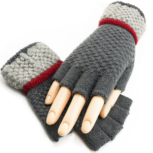 毛线半指手套 男女士 冬季保暖加厚韩版露指半截手套男冬学生