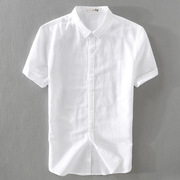 夏季男士亚麻短袖衬衫中国风棉麻衬衣，半袖衫上衣青年休闲麻布寸衫