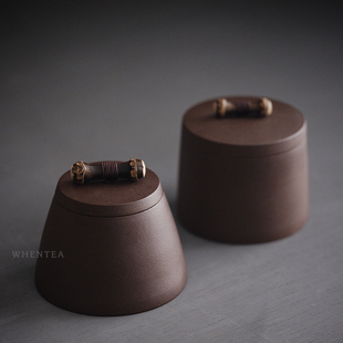 闻说日式紫砂醒茶罐 创意简约 紫竹盖纽 宜兴手工老紫泥茶叶罐