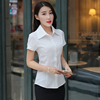 韩版白衬衫女短袖修身款职业装清新大码女装工作服简约通勤女衬衣